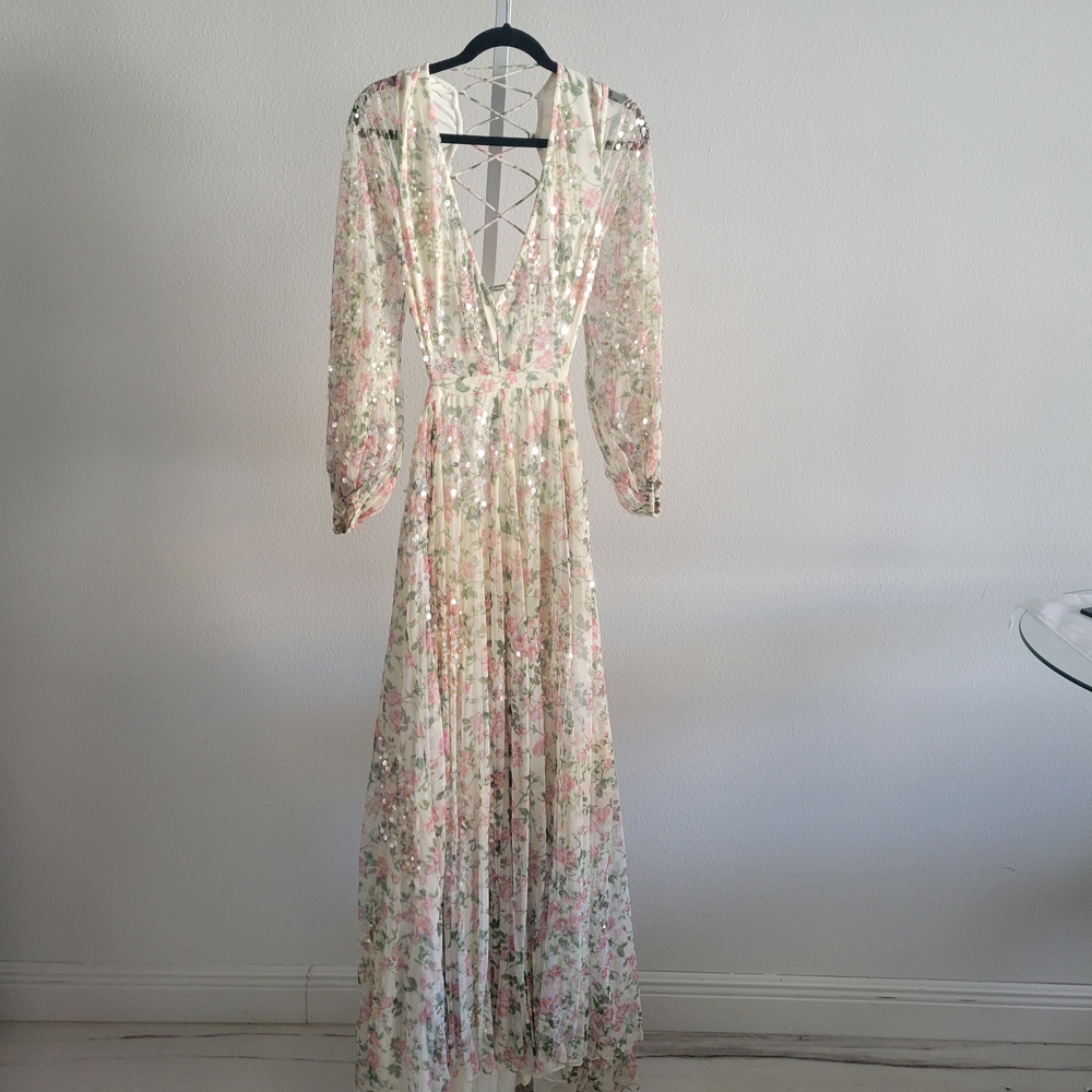 Mac Duggal Floral Long Sleeve Gown